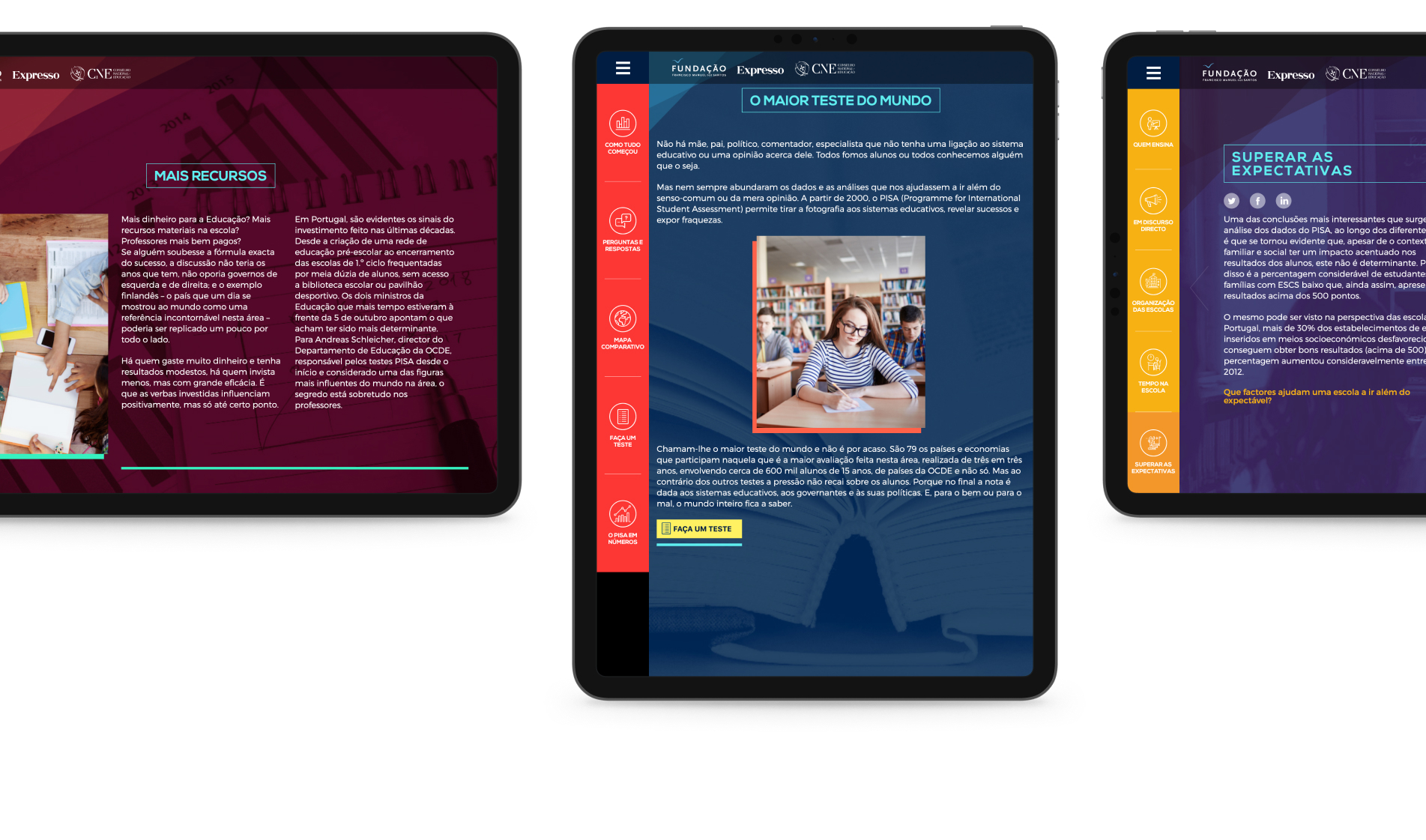 3 tablets views of the website