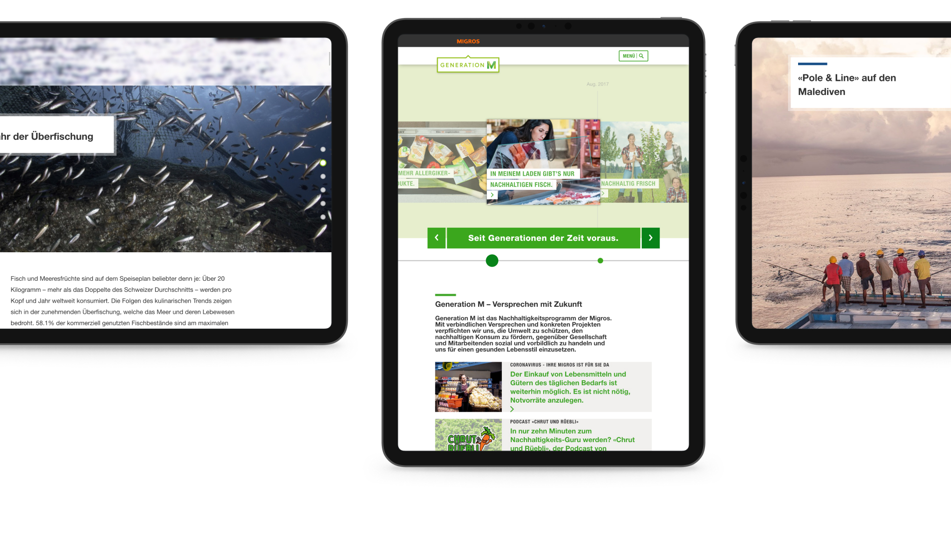 3 tablets views of the website